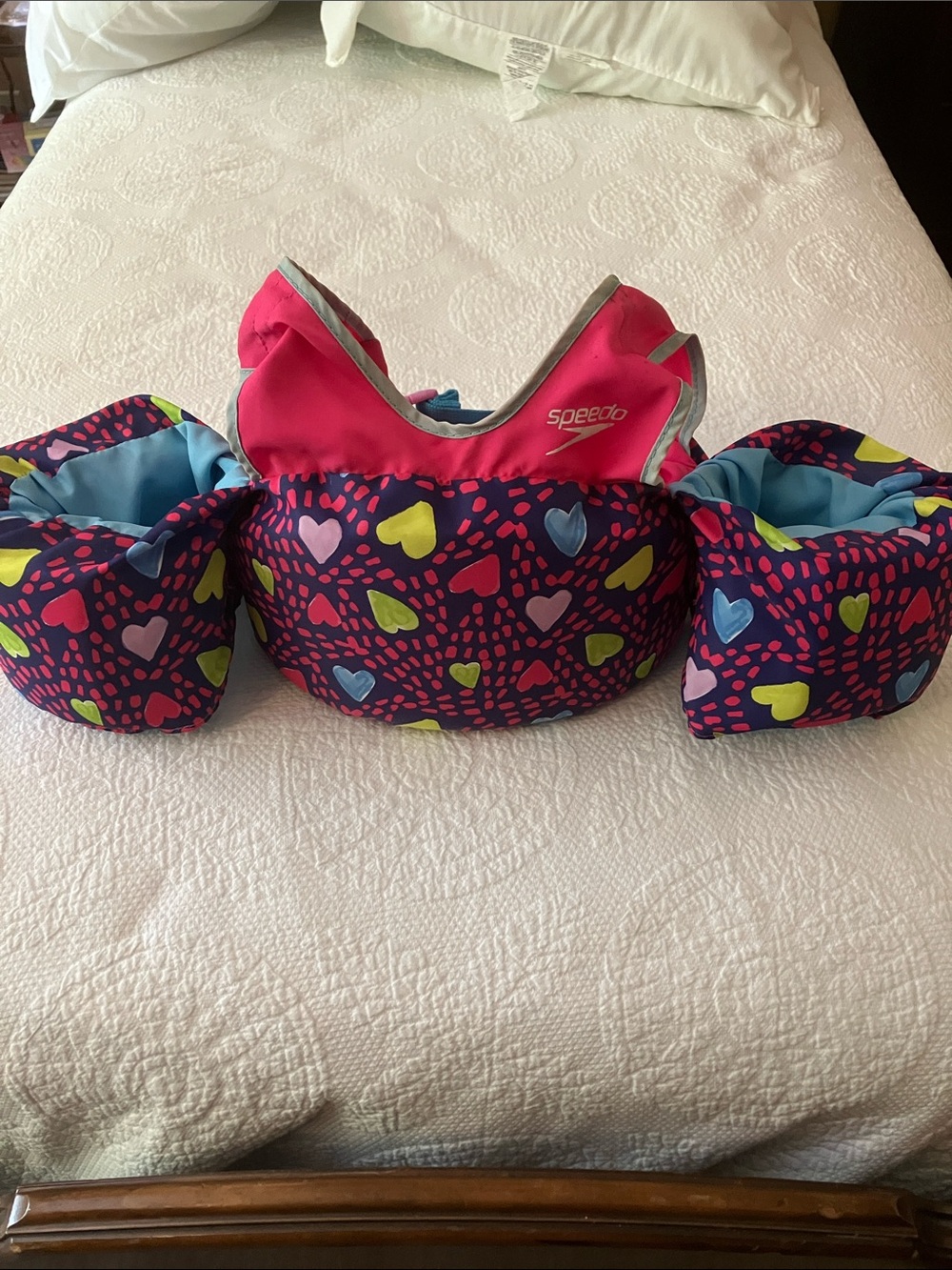 Speedo Kids Hot Pink and Navy Heart Print Swim Vest with Arm Bands